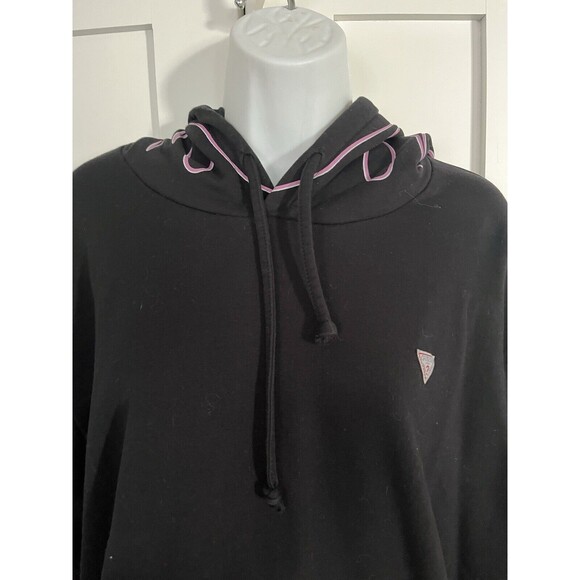 Guess Hoodie Pullover Sweatshirt Black Pink Fire Flames Kangaroo Pockets Large - Picture 2 of 4